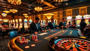 Experience the thrill of FIVE88 at a luxurious casino table with vibrant poker chips and a roulette wheel.