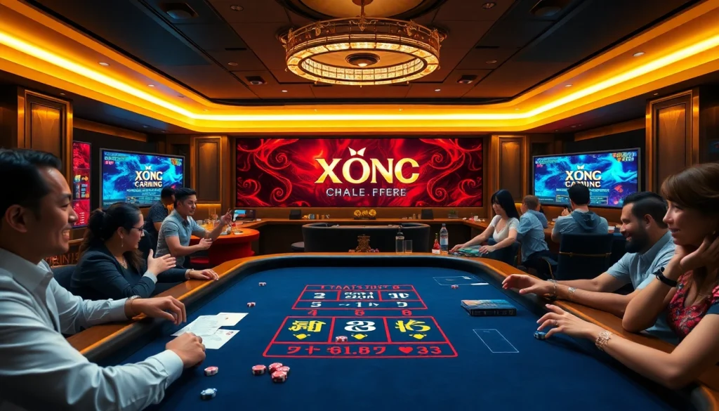Xóc Đĩa players intensely engaging with the game in a modern online casino setting.