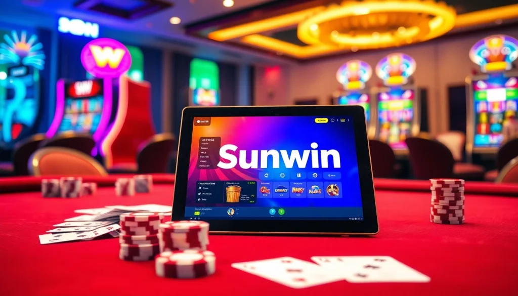 Play immersive games at Sunwin with a vibrant casino table and engaging slot machines.