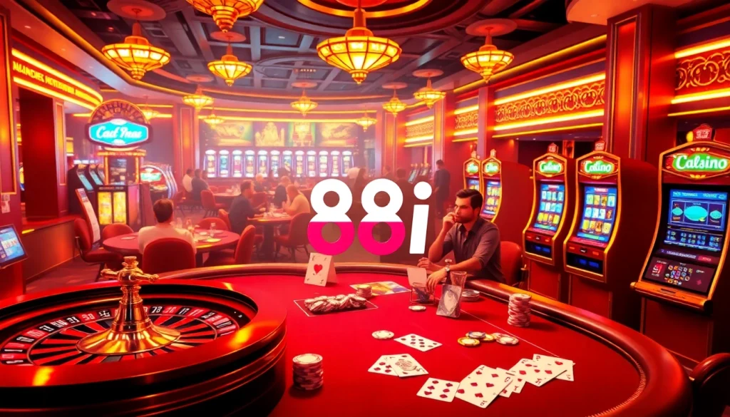 Join the excitement of 88i casino with vibrant images of roulette wheels and slots.