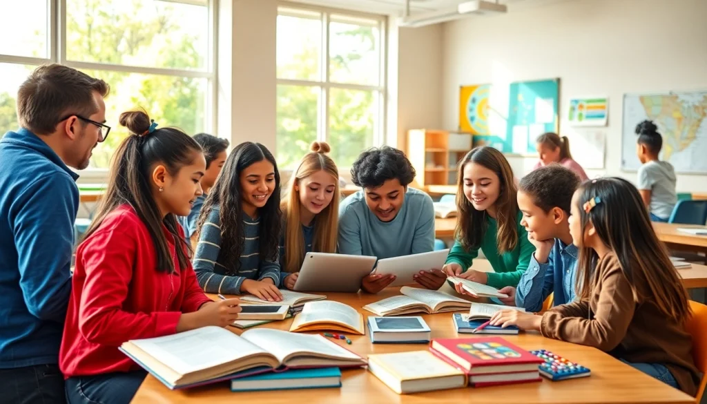 Engaged students collaborating in a bright classroom, symbolizing innovative education.