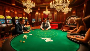 Experience gambling excitement at ee88 with players engaging at a luxurious blackjack table.