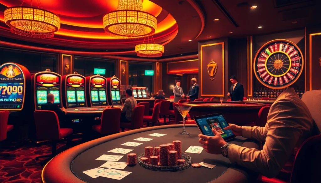High-stakes poker game at 789PP casino, showcasing vibrant tables and thrilling atmosphere.