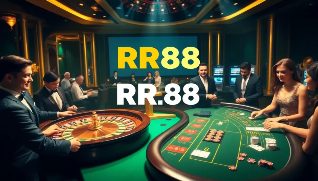 Experience the thrill of RR88's casino tables, showcasing exciting gameplay and vibrant betting activities.