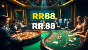 Experience the thrill of RR88's casino tables, showcasing exciting gameplay and vibrant betting activities.