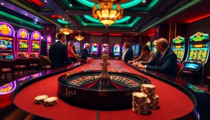 Experience the excitement at a vibrant l444 casino featuring roulette and slot machines.