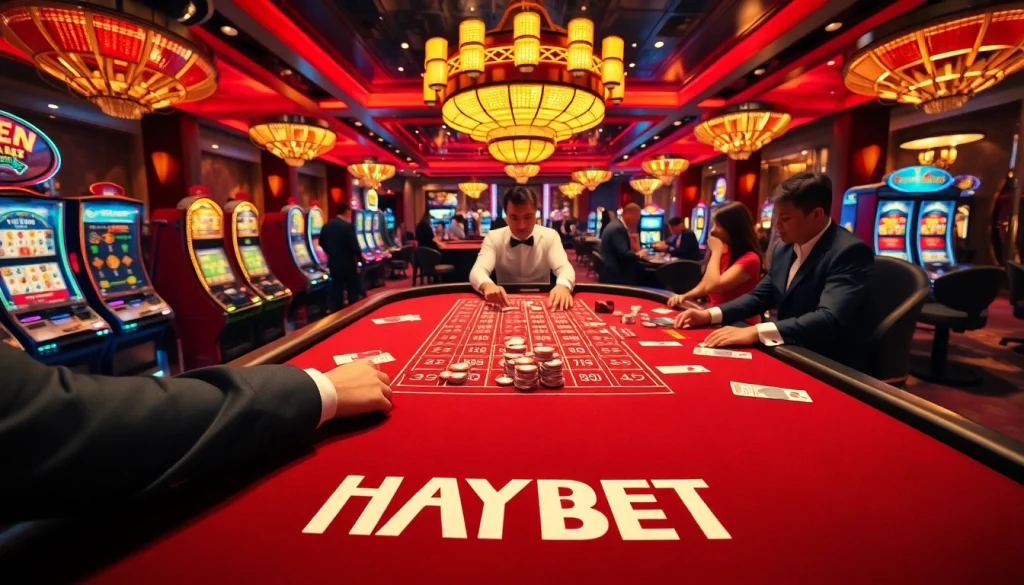 Experience the thrill of HAYBET at a luxurious casino table with vibrant gameplay.