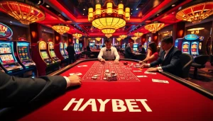 Experience the thrill of HAYBET at a luxurious casino table with vibrant gameplay.