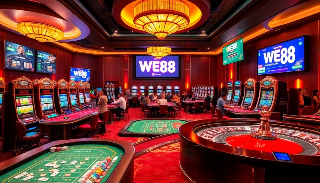 Players enjoying an exciting gaming experience at WE88 casino with vibrant tables and slots.