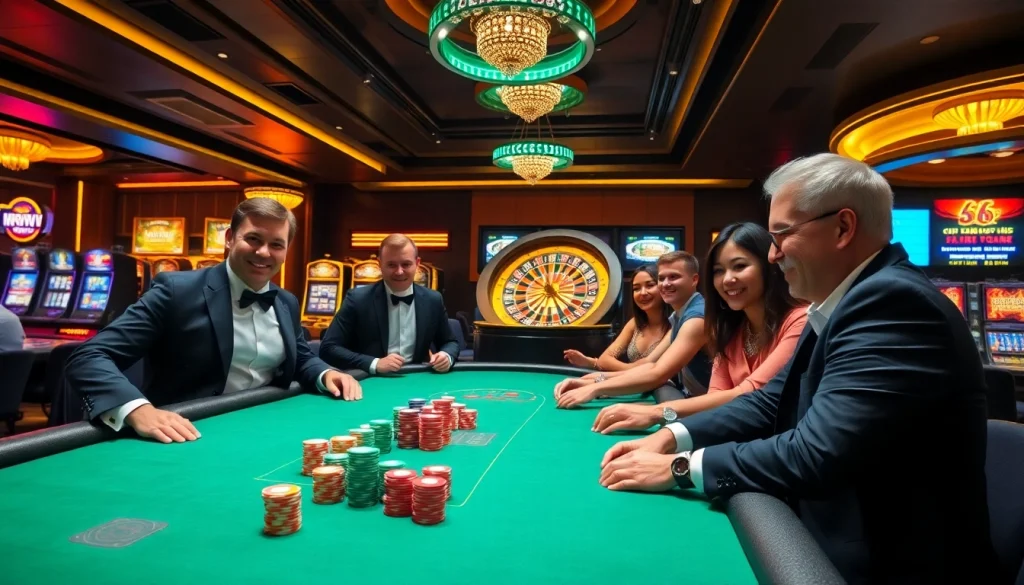 Experience the thrill of 98WIN casino with vibrant gaming scenes and excited players.