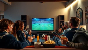 Experience live football streaming on https://socolive.gold/ with excited fans in a cozy setting.