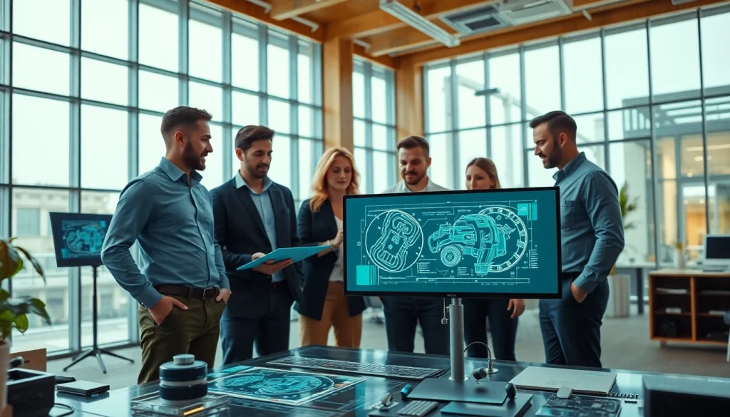 Collaborative engineers creating solutions at fab u tech industries in a modern workspace.