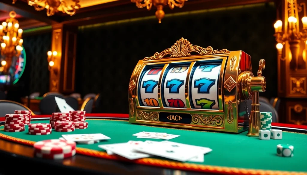 Experience the thrill of winning at slot gacor, featuring a luxurious slot machine and casino elements.