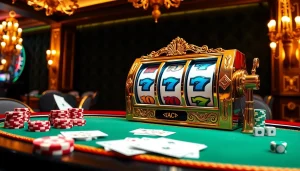 Experience the thrill of winning at slot gacor, featuring a luxurious slot machine and casino elements.