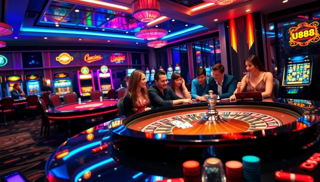 Experience thrilling moments at U888's vibrant casino, featuring poker and roulette action.