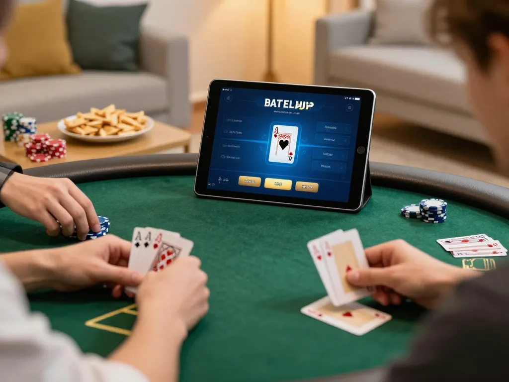 MM88 online poker game with player hands showcasing winning cards in a stylish home setting.