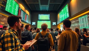 Dynamic sports betting scene showcasing live odds from https://keonhacai.study/ with enthusiastic bettors analyzing data.