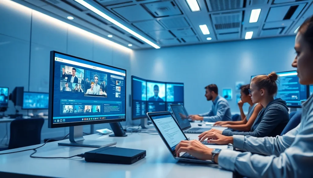Video to prompt AI generator in a modern workspace with tech professionals collaborating.