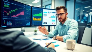 Engaging professional strategy session for social media marketing edmonton with dynamic analytics displays.