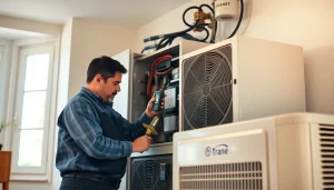 Maintaining a Trane Alberta HVAC system showcasing professional expertise and attention.