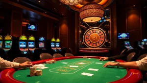 Experience the thrill of 68VIP.COM with an exciting casino scene featuring poker tables and slot machines.