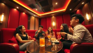 활기찬 노래방 환경에서 음료를 즐기며 노래하는 활기찬 손님들과 함께하는 제주도유흥 경험.