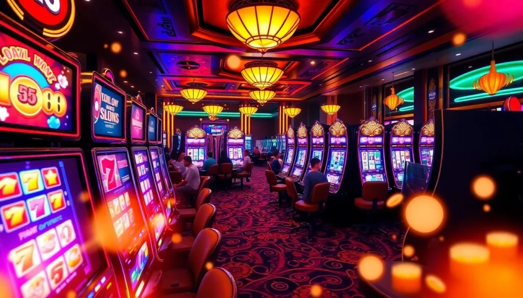 Players enjoying a thrilling game of slot88 in a luxurious casino atmosphere.