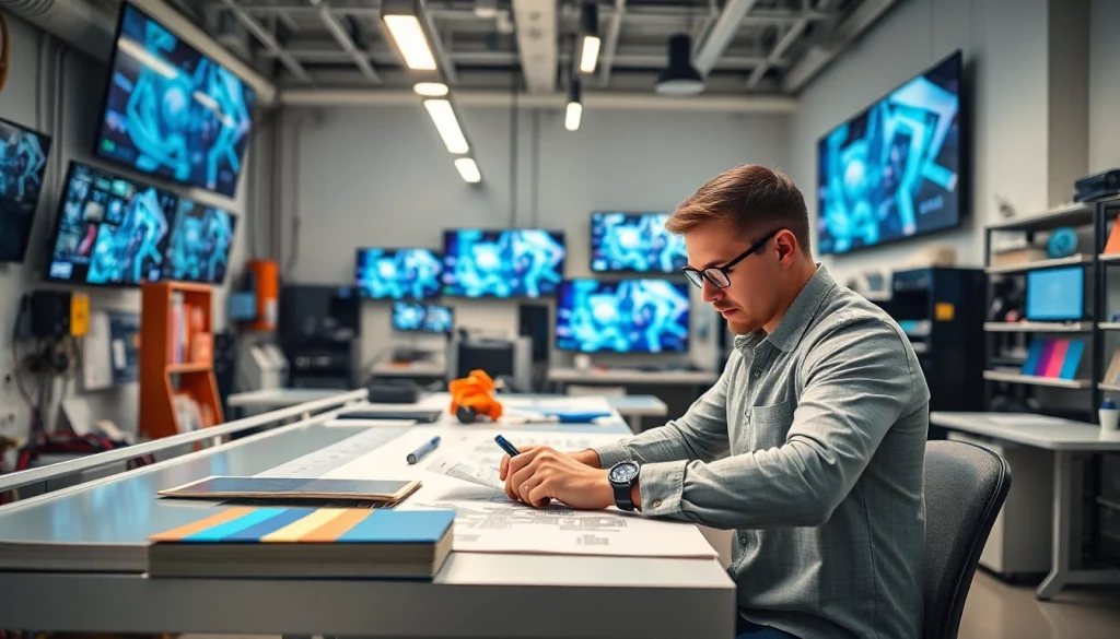 Designing innovative signs at pm signs corporation's creative workshop.