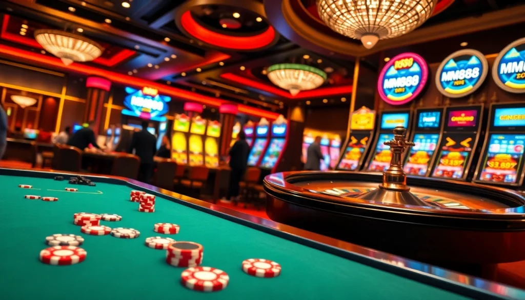 Players enjoying vibrant casino games at MM888, showcasing excitement and high stakes.