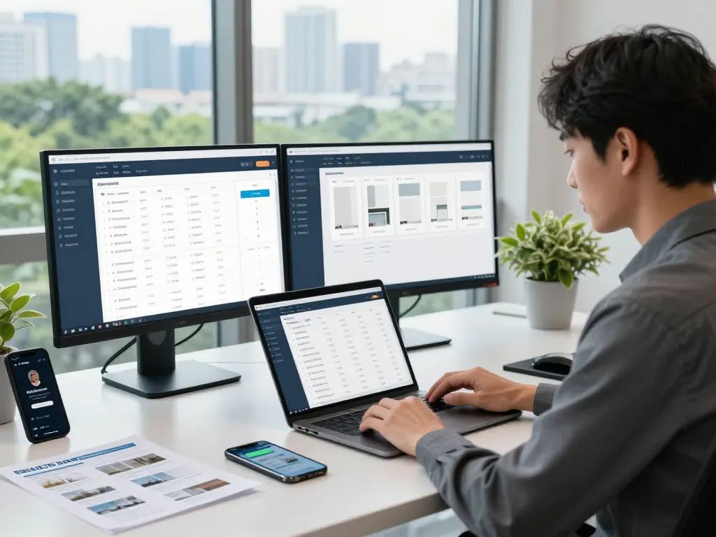 Découvrez le logiciel immobilier maroc innovant dans un bureau de gestion immobilière dynamique, doté de technologies modernes et d'un espace de travail engageant.