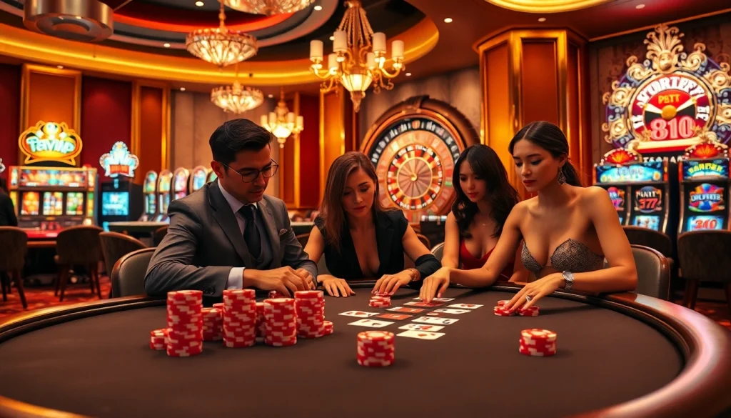 Experience the thrill of 68VIP with an elegant casino scene featuring poker tables and roulette wheels.