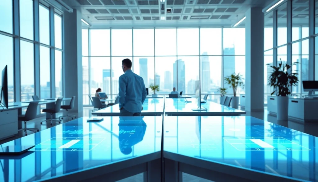 Brightet technology transforming a modern workspace into a vibrant environment.