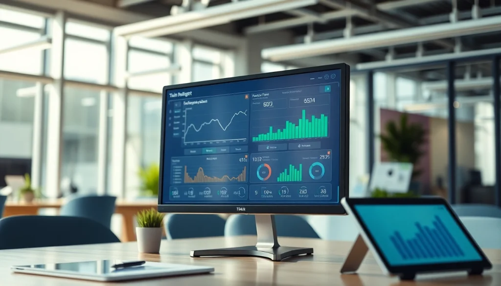Visualize the efficiency of ows rail through advanced train management technology in a modern workspace.
