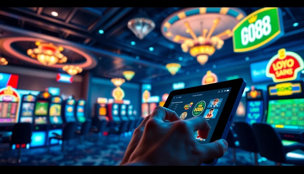 Engaging gaming experience on the GO88 platform featuring poker and slot icons.