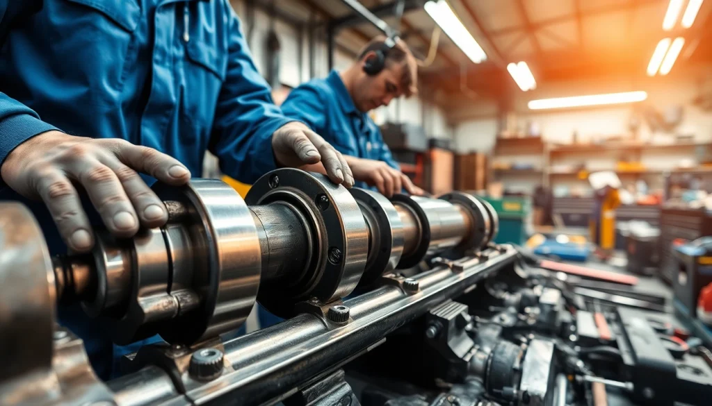 Technicians providing hydraulic repair services in a professional workshop setting.