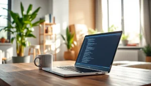 Engaged professional working on remote python jobs in a cozy home office environment.