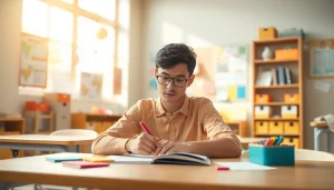 Managing phon in school life, a student focused on studying at a bright, organized desk.