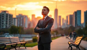 Life in a Break Down showcases a person in a city, symbolizing self-discovery with a vibrant sunset.