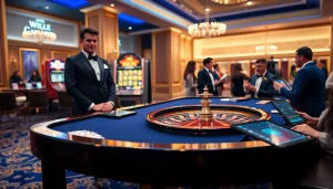 Vivez l'excitation d'un casino en ligne avec des cartes vibrantes, de la roulette et un cadre luxueux.