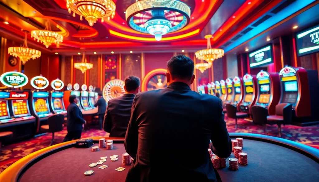 Engaging poker scene at a luxury casino representing TIP88, highlighting high-stakes gameplay.