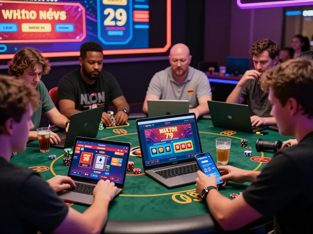 Engaged players enjoying games on the MAX79 online gaming platform, showcasing an exciting gambling atmosphere.