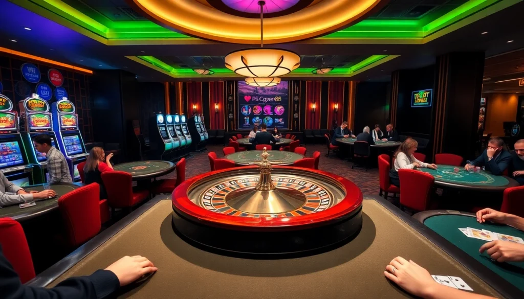 OPEN88 players enjoying an engaging casino atmosphere with roulette and poker games.