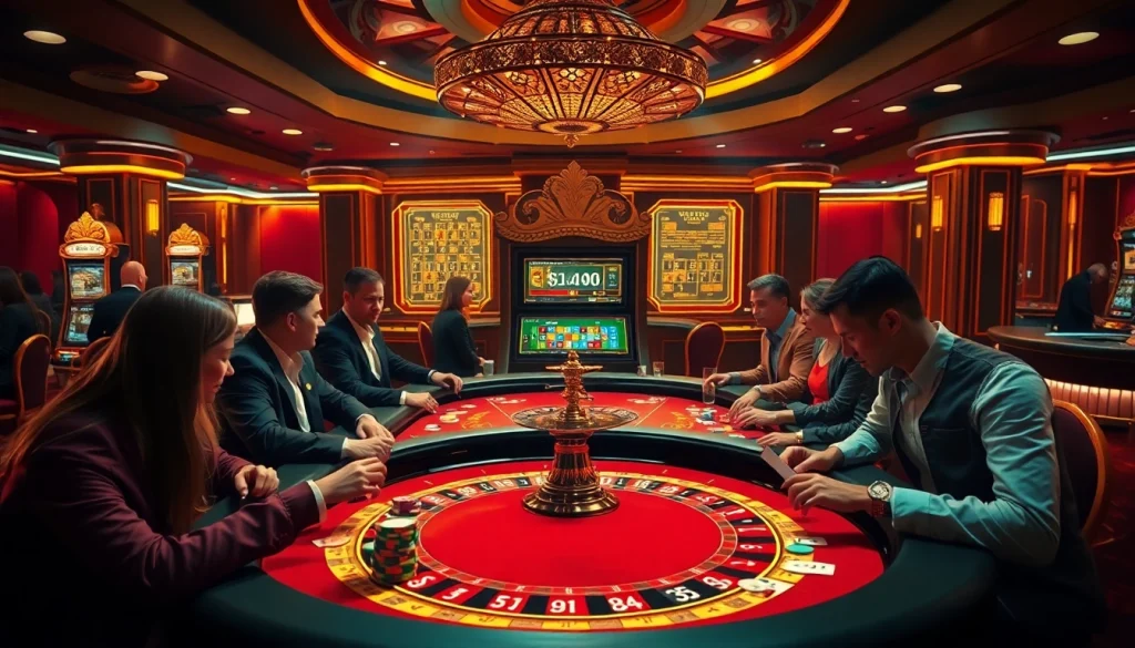 Experience the excitement of playing viral4d on a luxurious slot machine in a vibrant casino setting.