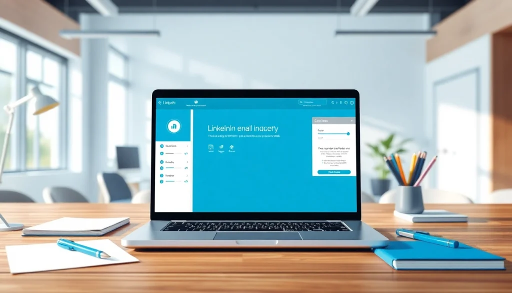 Utilize a linkedin email scraper tool displayed on a laptop in a modern workspace for efficient email extraction.