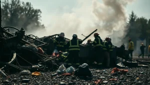 A train crash scene in Spain emphasizing emergency responders helping victims in distress.