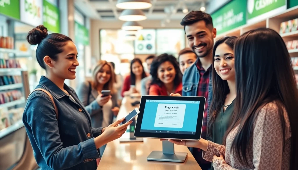 モダンな小売環境でキャッシュレス決済を強調する、さまざまな決済方法を紹介するダイナミックなキャッシュレス決済のシーン。