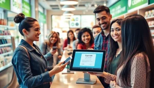 モダンな小売環境でキャッシュレス決済を強調する、さまざまな決済方法を紹介するダイナミックなキャッシュレス決済のシーン。