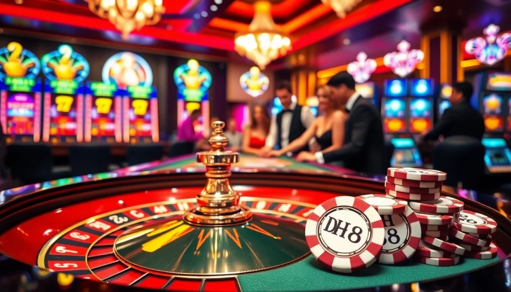 Experience the excitement of DH88 at a luxurious casino with vibrant roulette and poker action.