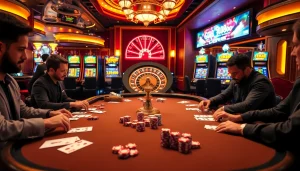 Experience the thrill of GG88 with players strategizing at a luxurious casino table.