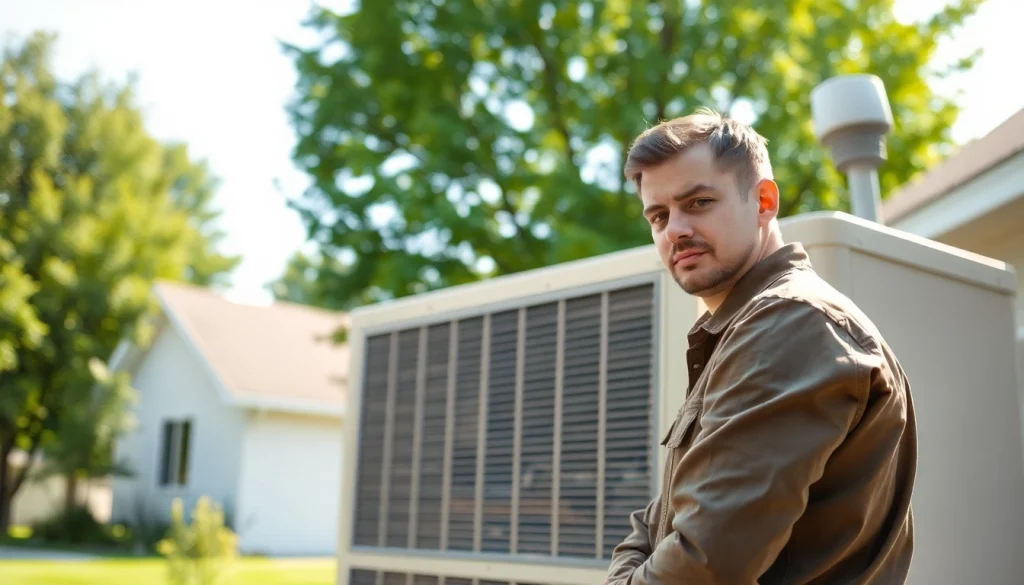 Technician performing heat pump maintenance in Minnesota home.